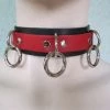 Ape Leather Men's Stuff Red On Black Leather Bondage Choker With 3 Rings