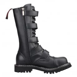 Angry Itch 14-Hole 5-Buckle Black Leather Boots Men's Stuff