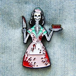 Ectogasm 1950's Bloody Skeleton Waitress Horror Enamel Pin Pins