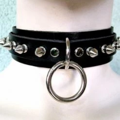 Ape Leather Spiked Bondage Choker With 1 O-Ring Men's Stuff