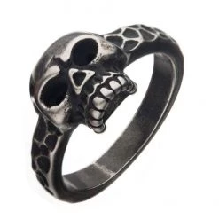 INOX Men's Stuff Antiqued Stainless Steel Skull Ring