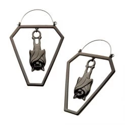 BodyVibe Black Plated Cut Out Bat In Coffin Plug Hoops