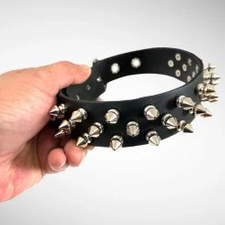 Funk Plus Chokers And Collars 1 1/8" BLACK LEATHER CHOKER WITH 3 ROW 1/2" SPIKES 7 Funk Plus Chokers And Collars 1 1/8