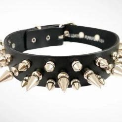 Funk Plus Chokers And Collars 1 1/8" BLACK LEATHER CHOKER WITH 1/2" & 1" SPIKES