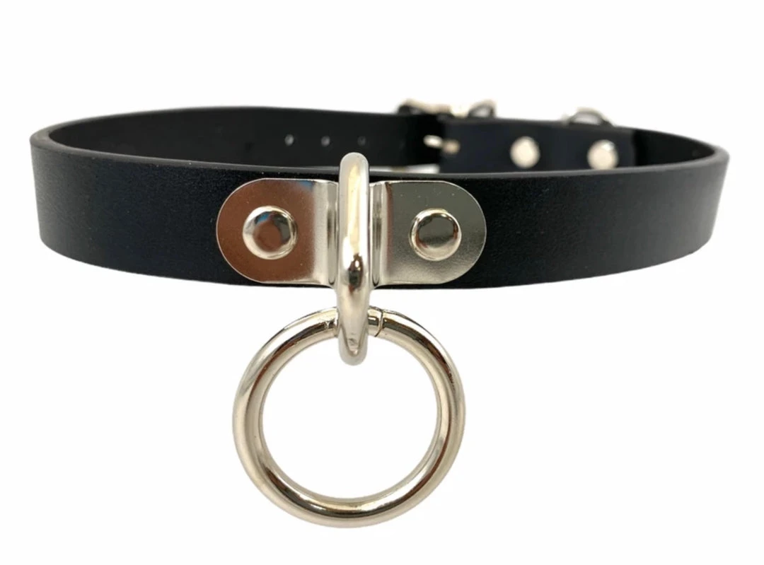 Funk Plus Men's Stuff 3/4" Black Vegan Leather Choker With 1" Loop & Ring 3 Funk Plus Men's Stuff 3/4" Black Vegan Leather Choker With 1" Loop & Ring