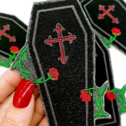 Project Pinup Coffin And Roses Gothic Iron On Embroidered Patch Gift Ideas