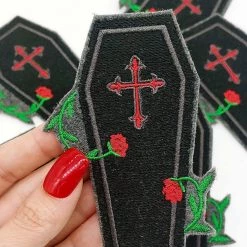 Project Pinup Coffin And Roses Gothic Iron On Embroidered Patch Gift Ideas