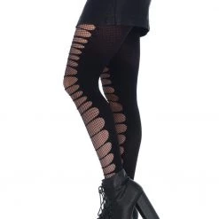 Leg Avenue Double-Layer Shredded Spandex And Fishnet Tights – Black