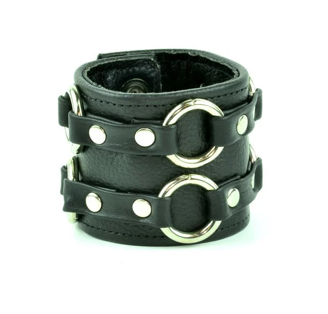 Funk Plus Wristbands And Cuffs Leather Strap Bracelet - Double Rings 3 Funk Plus Wristbands And Cuffs Leather Strap Bracelet - Double Rings