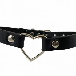 Funk Plus Chokers And Collars Large Heart Choker - Black Vegan Leather