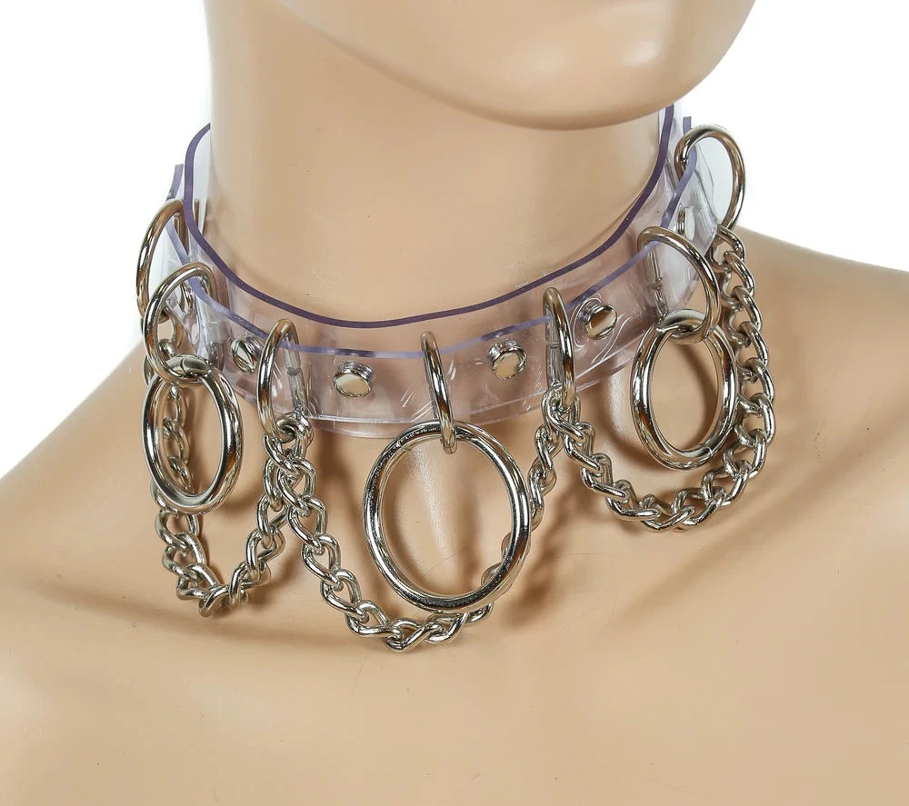 Funk Plus Clear Vinyl 3-Ring Hanging Chain Choker Chokers And Collars 3 Funk Plus Clear Vinyl 3-Ring Hanging Chain Choker Chokers And Collars