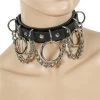 Funk Plus Black Leather 3 Ring Hanging Chain Choker Chokers And Collars