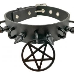 Funk Plus 1 1/4" LEATHER CHOKER WITH U RING AND 2" STAINLESS STEEL PENTAGRAM RING 17 Funk Plus 1 1/4