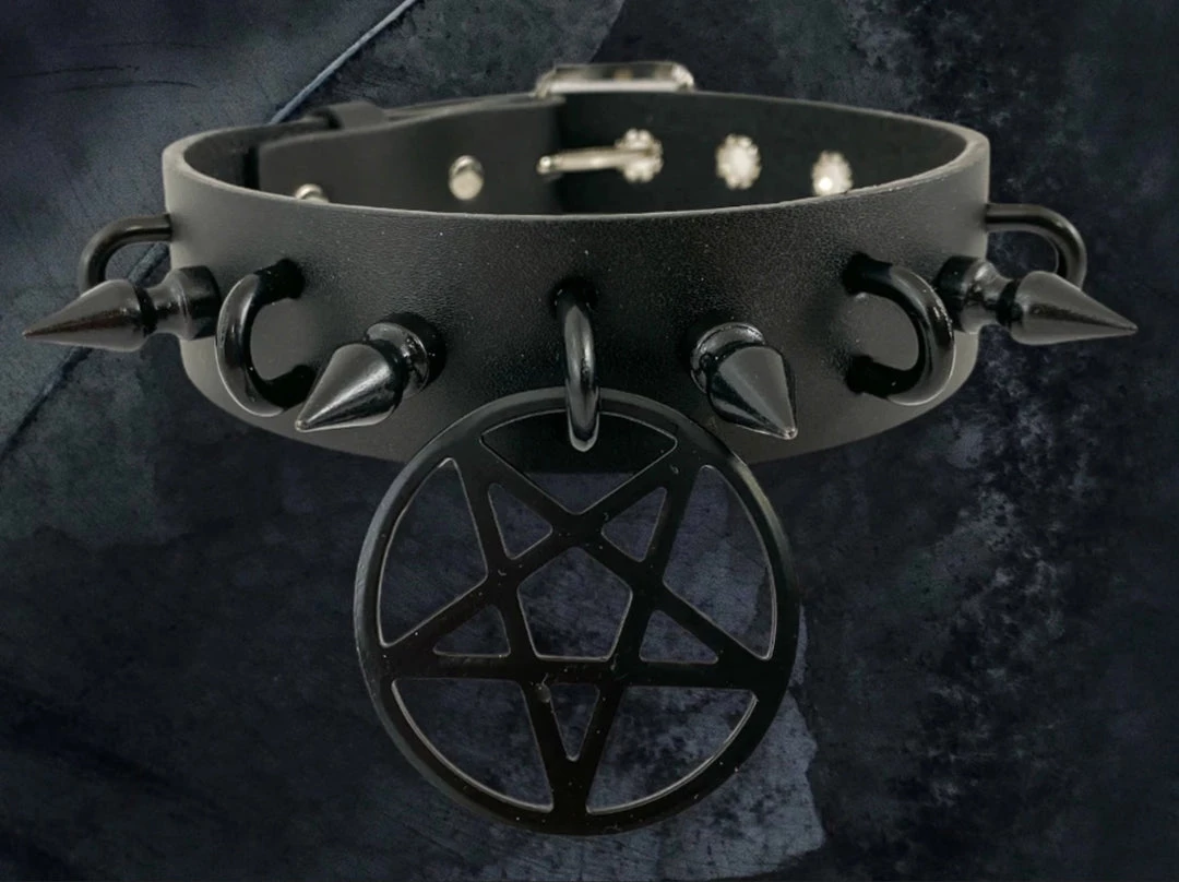 Funk Plus 1 1/4" LEATHER CHOKER WITH U RING AND 2" STAINLESS STEEL PENTAGRAM RING 9 Funk Plus 1 1/4" LEATHER CHOKER WITH U RING AND 2" STAINLESS STEEL PENTAGRAM RING