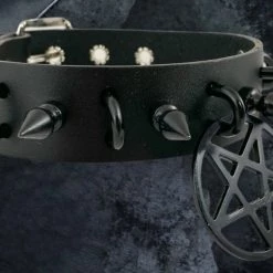 Funk Plus 1 1/4" LEATHER CHOKER WITH U RING AND 2" STAINLESS STEEL PENTAGRAM RING 15 Funk Plus 1 1/4
