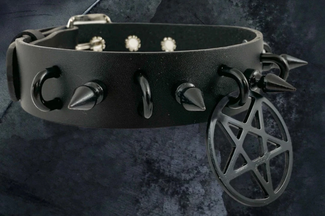 Funk Plus 1 1/4" LEATHER CHOKER WITH U RING AND 2" STAINLESS STEEL PENTAGRAM RING 8 Funk Plus 1 1/4" LEATHER CHOKER WITH U RING AND 2" STAINLESS STEEL PENTAGRAM RING