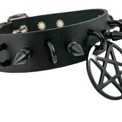 Funk Plus 1 1/4" LEATHER CHOKER WITH U RING AND 2" STAINLESS STEEL PENTAGRAM RING 13 Funk Plus 1 1/4