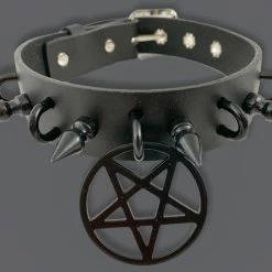 Funk Plus 1 1/4" LEATHER CHOKER WITH U RING AND 2" STAINLESS STEEL PENTAGRAM RING 12 Funk Plus 1 1/4
