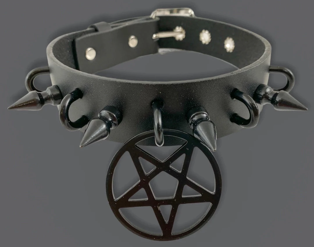 Funk Plus 1 1/4" LEATHER CHOKER WITH U RING AND 2" STAINLESS STEEL PENTAGRAM RING 5 Funk Plus 1 1/4" LEATHER CHOKER WITH U RING AND 2" STAINLESS STEEL PENTAGRAM RING