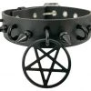 Funk Plus 1 1/4" LEATHER CHOKER WITH U RING AND 2" STAINLESS STEEL PENTAGRAM RING