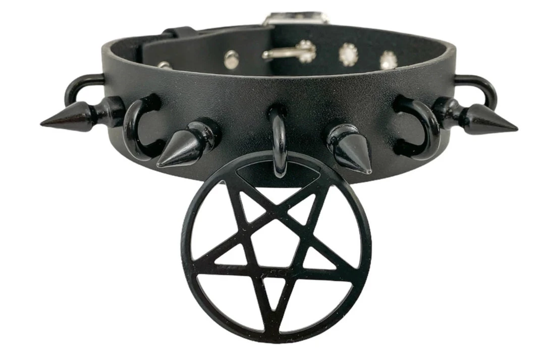Funk Plus 1 1/4" LEATHER CHOKER WITH U RING AND 2" STAINLESS STEEL PENTAGRAM RING 3 Funk Plus 1 1/4" LEATHER CHOKER WITH U RING AND 2" STAINLESS STEEL PENTAGRAM RING