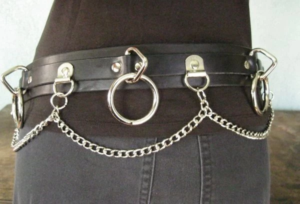 Ape Leather Plus Size Five Ring Bondage Leather Belt With Chain 5 Ape Leather Plus Size Five Ring Bondage Leather Belt With Chain