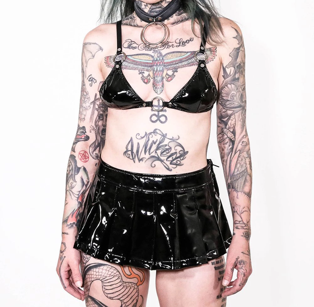 Lip Service Women's Stuff Vinyl Pleated Micro Mini Skirt 4 Lip Service Women's Stuff Vinyl Pleated Micro Mini Skirt