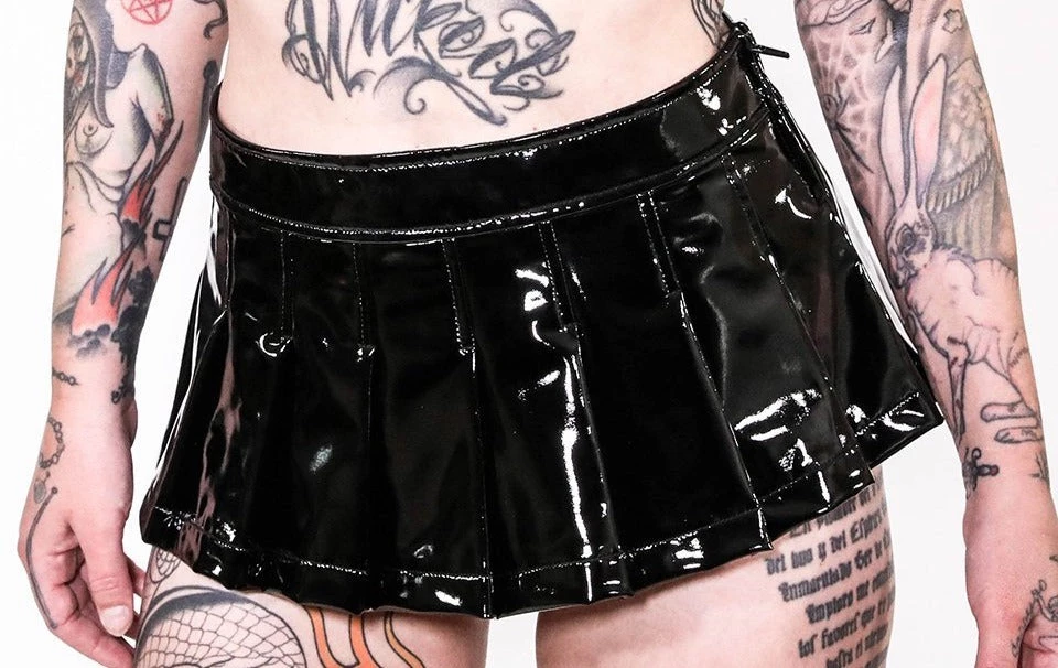 Lip Service Women's Stuff Vinyl Pleated Micro Mini Skirt 3 Lip Service Women's Stuff Vinyl Pleated Micro Mini Skirt