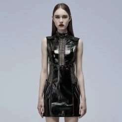 Punk Rave Women's Stuff Patent Leather Hollowed Out Dress
