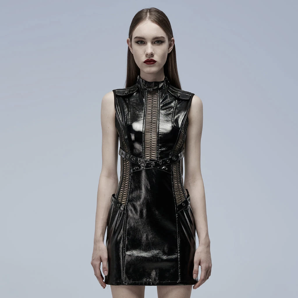 Punk Rave Women's Stuff Patent Leather Hollowed Out Dress 3 Punk Rave Women's Stuff Patent Leather Hollowed Out Dress