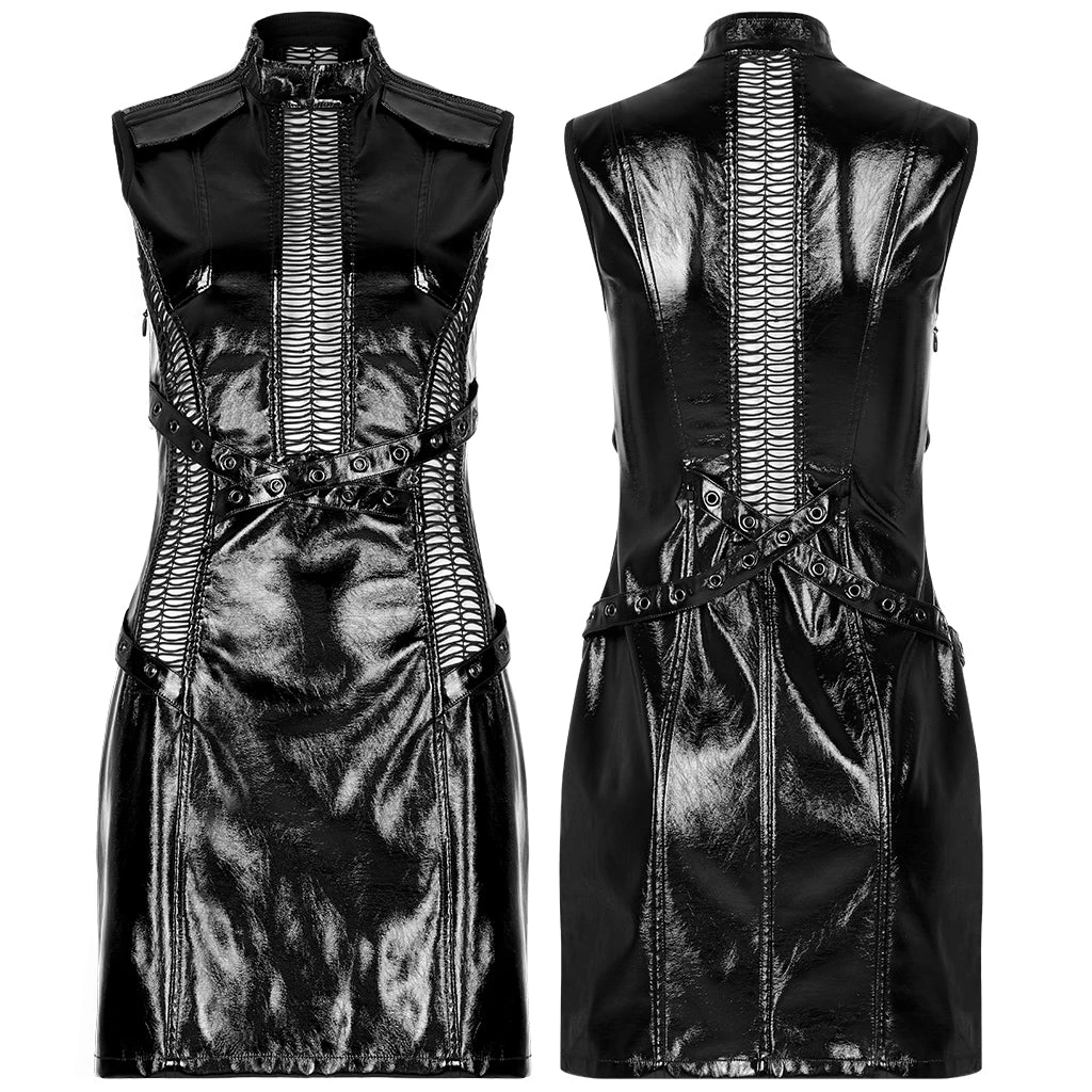 Punk Rave Women's Stuff Patent Leather Hollowed Out Dress 7 Punk Rave Women's Stuff Patent Leather Hollowed Out Dress