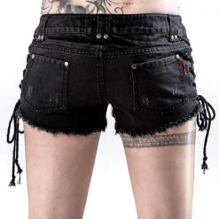 Queen Of Darkness Women's Stuff Grey Shorts With Zippers And Lacing