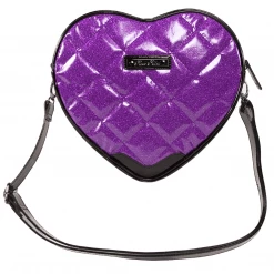 Rock Rebel Bat Studded Quilted Heart Shoulder Bag - Purple
