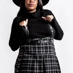 Killstar Shadows Suspender Mini Skirt [ASH TARTAN]