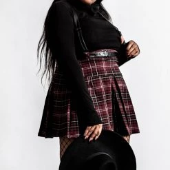 Killstar Women's Stuff Shadows Suspender Mini Skirt [BLOOD TARTAN]