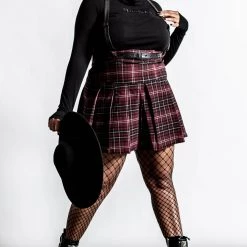 Killstar Women's Stuff Shadows Suspender Mini Skirt [BLOOD TARTAN]