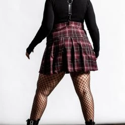 Killstar Women's Stuff Shadows Suspender Mini Skirt [BLOOD TARTAN]
