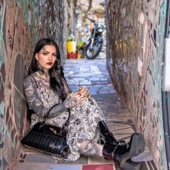 Sourpuss Shock Me Handbag - Black/Black Bags & Backpacks