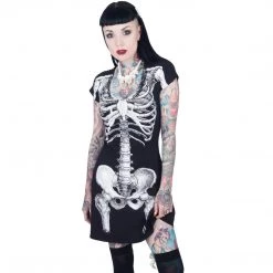 Kreepsville666 Women's Stuff Skeleton White Flare Dress