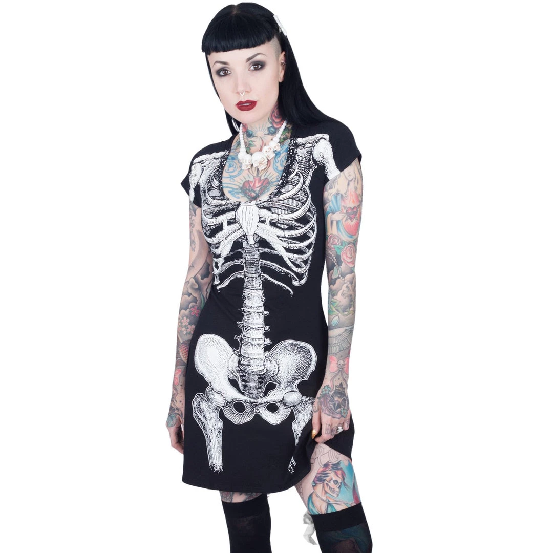 Kreepsville666 Women's Stuff Skeleton White Flare Dress 4 Kreepsville666 Women's Stuff Skeleton White Flare Dress