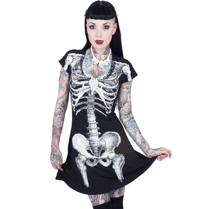 Kreepsville666 Women's Stuff Skeleton White Flare Dress 3 Kreepsville666 Women's Stuff Skeleton White Flare Dress