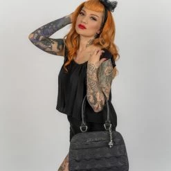 Lux De Ville Skull And Roses Tote Black Matte With Midnight Sparkle Bags & Backpacks