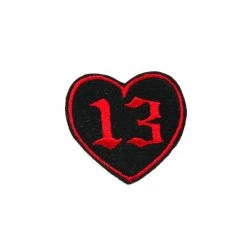 Project Pinup Small Gothic 13 Heart Embroidered Iron On Patch - Black And Red Patches