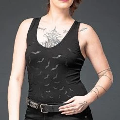 Queen Of Darkness Top Printed With Bats In The Front