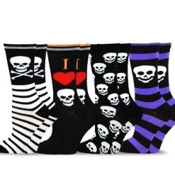 TeeHee Women's Halloween Polyester Crew Skulls 4-Pack Gift Ideas