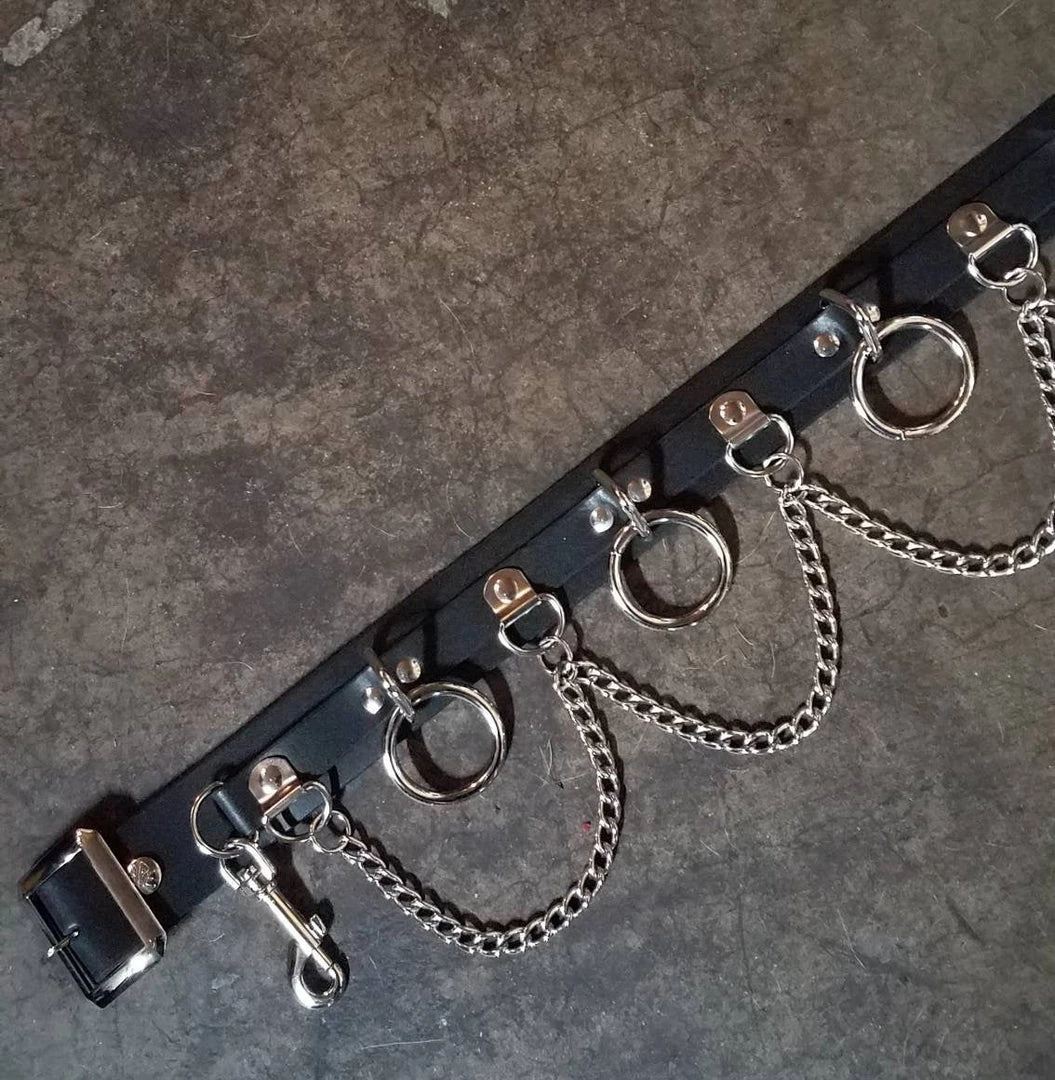 Ape Leather Plus Size Five Ring Bondage Leather Belt With Chain 3 Ape Leather Plus Size Five Ring Bondage Leather Belt With Chain