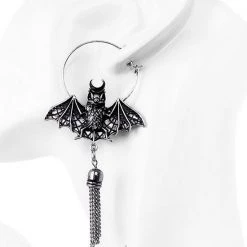 ReStyle Oriental Bat Silver Hoop Earrings, Occult Jewelry
