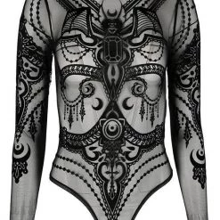Restyle Black Gothic Jewel Bat Mesh Bodysuit