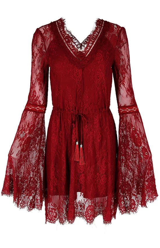 ReStyle Gothic Eyelash Lace Dress Burgundy Women's Stuff 15 ReStyle Gothic Eyelash Lace Dress Burgundy Women's Stuff