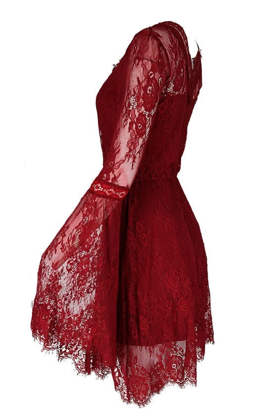 ReStyle Gothic Eyelash Lace Dress Burgundy Women's Stuff 14 ReStyle Gothic Eyelash Lace Dress Burgundy Women's Stuff